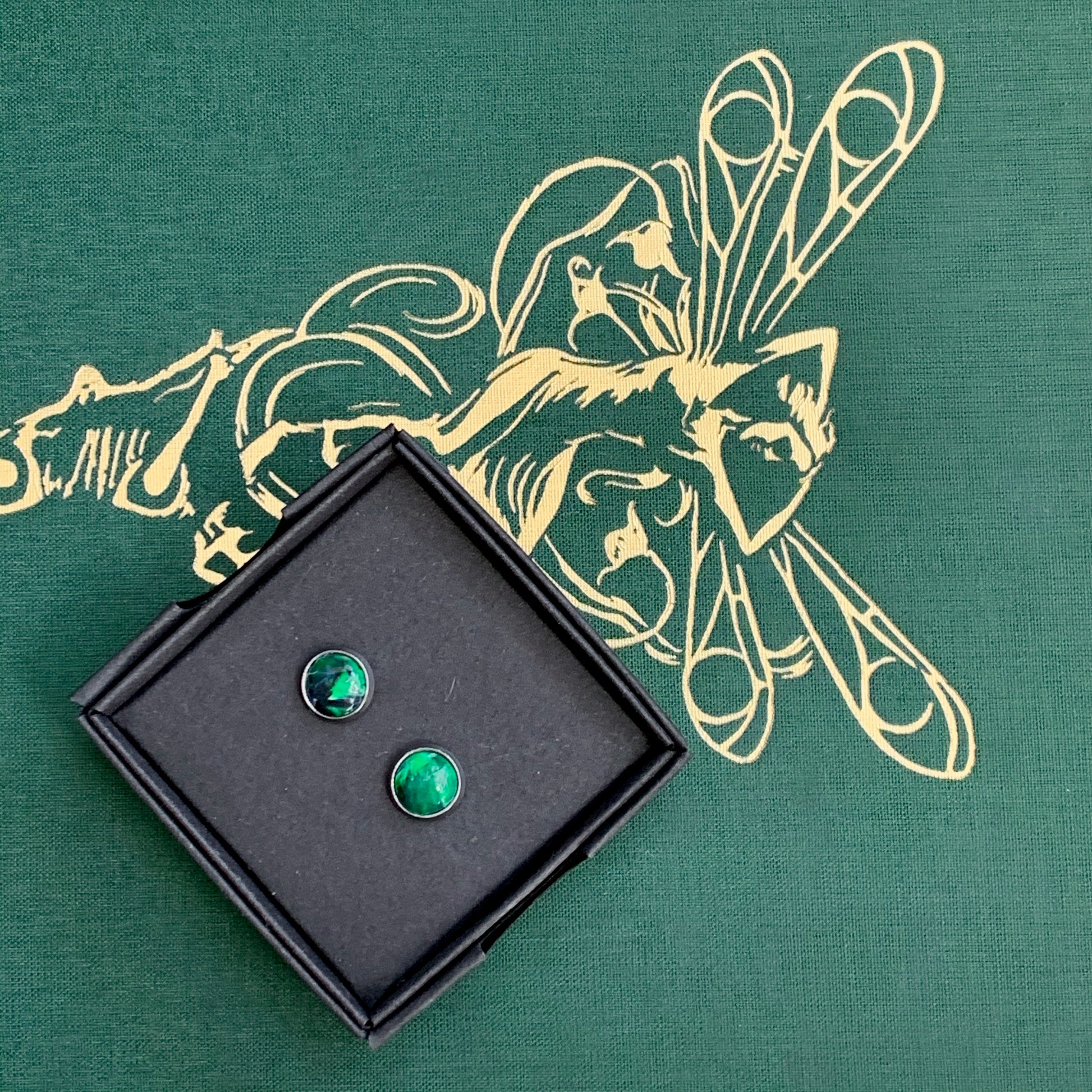 Handmade recycled plastic Studs green navy blue stainless steal