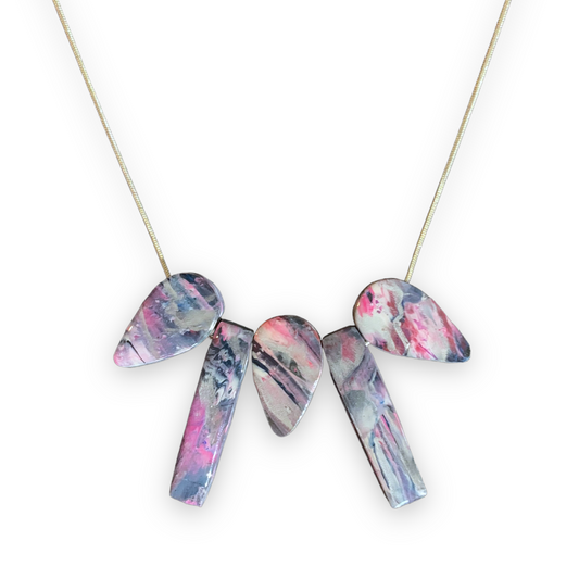Bib Necklace with 925 Sterling Silver Snake Chain Pink Twist Recycled plastic necklace jewellery earrings studs handmade in London by Jagoda Jay Sudak Keshani eco gift for her him