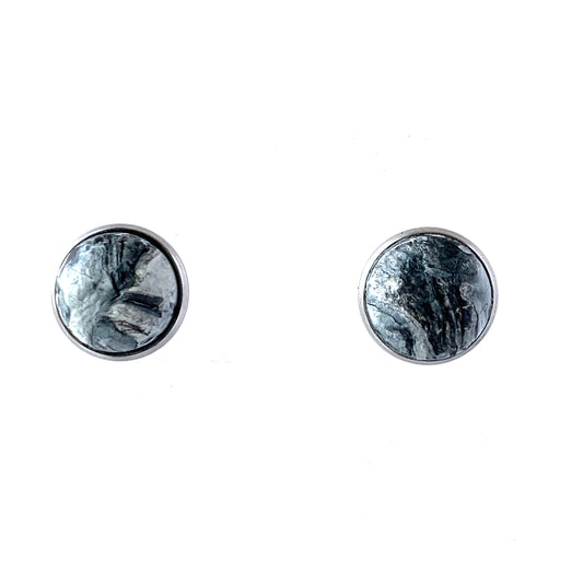 Black & White 12 mm studs handmade from plastic waste Recycled plastic necklace jewellery earrings studs handmade in London by Jagoda Jay Sudak Keshani eco gift for her him