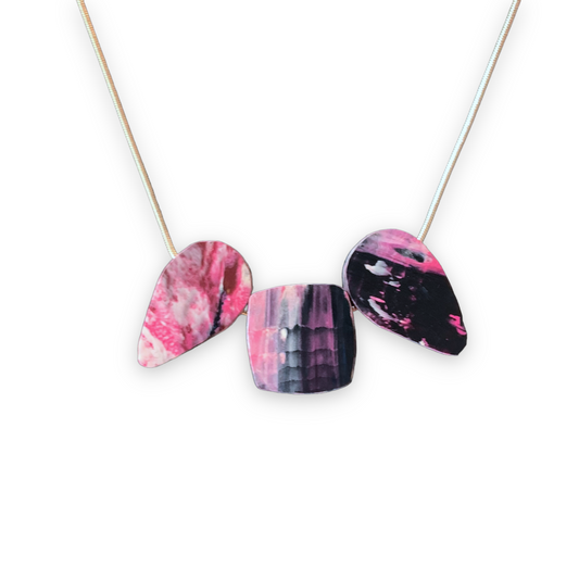 Teardrop Necklace with 925 Sterling Silver Snake Chain Purple Twist recycled plastic