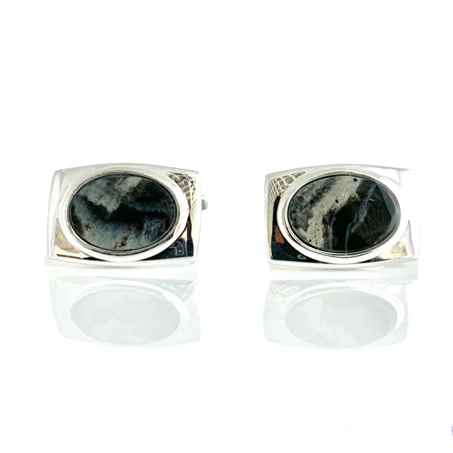 Designer Rhodium Plated Black and White Cufflinks Mens Fashion Gift for Him