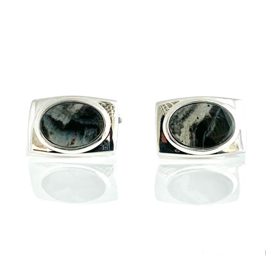 Designer Rhodium Plated Black and White Cufflinks Mens Fashion Gift for Him