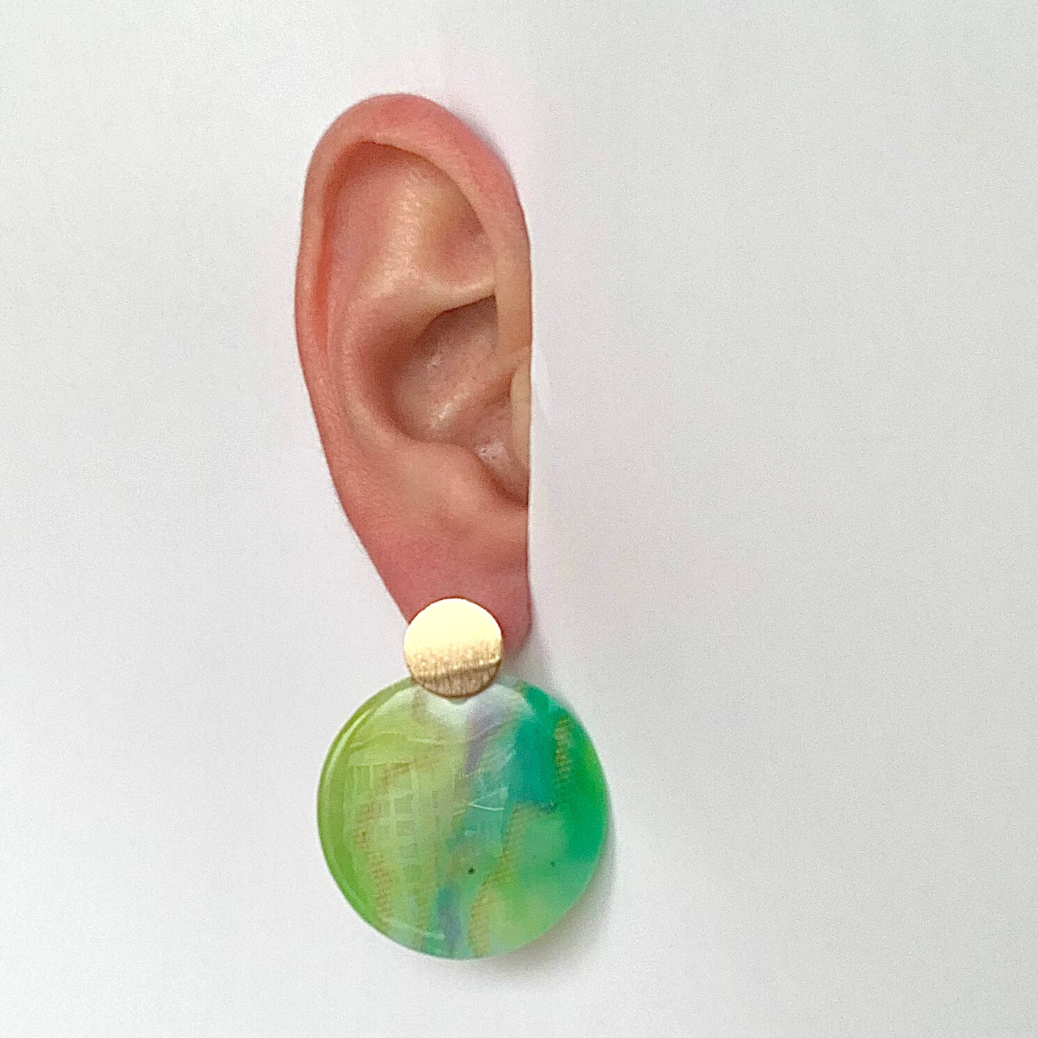 Recycled Bottle tops earrings studs green gold handmade jewellery