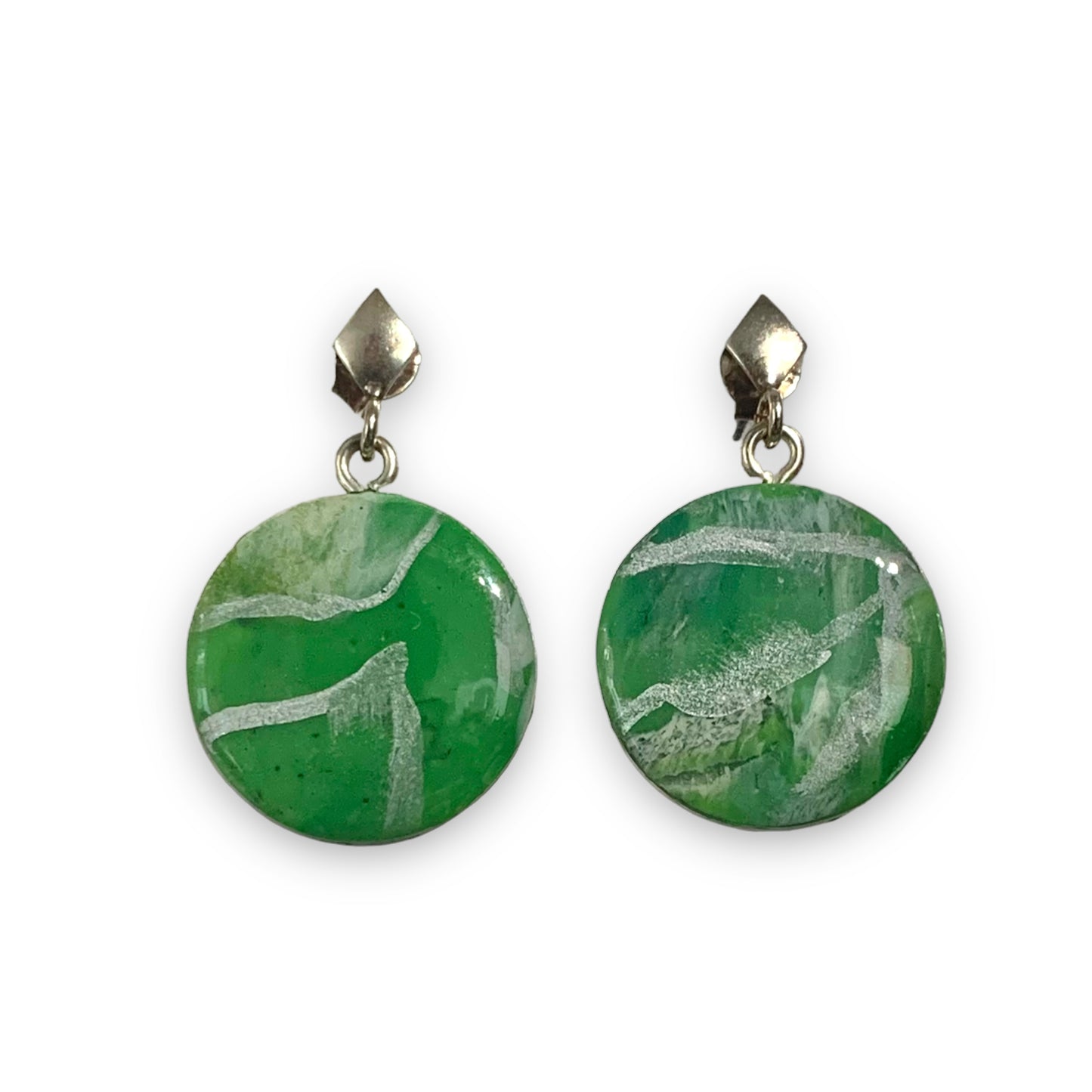 Sustainable Earrings Handmade from recycled bottle tops green circle studs handmade jewellery eco gift