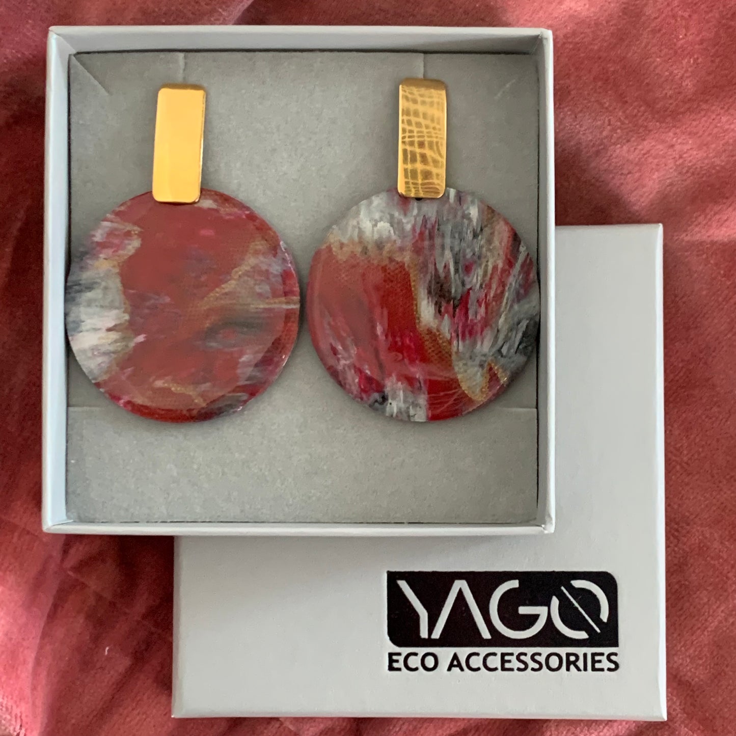 Large statement earrings handcrafted quirky unique red studs