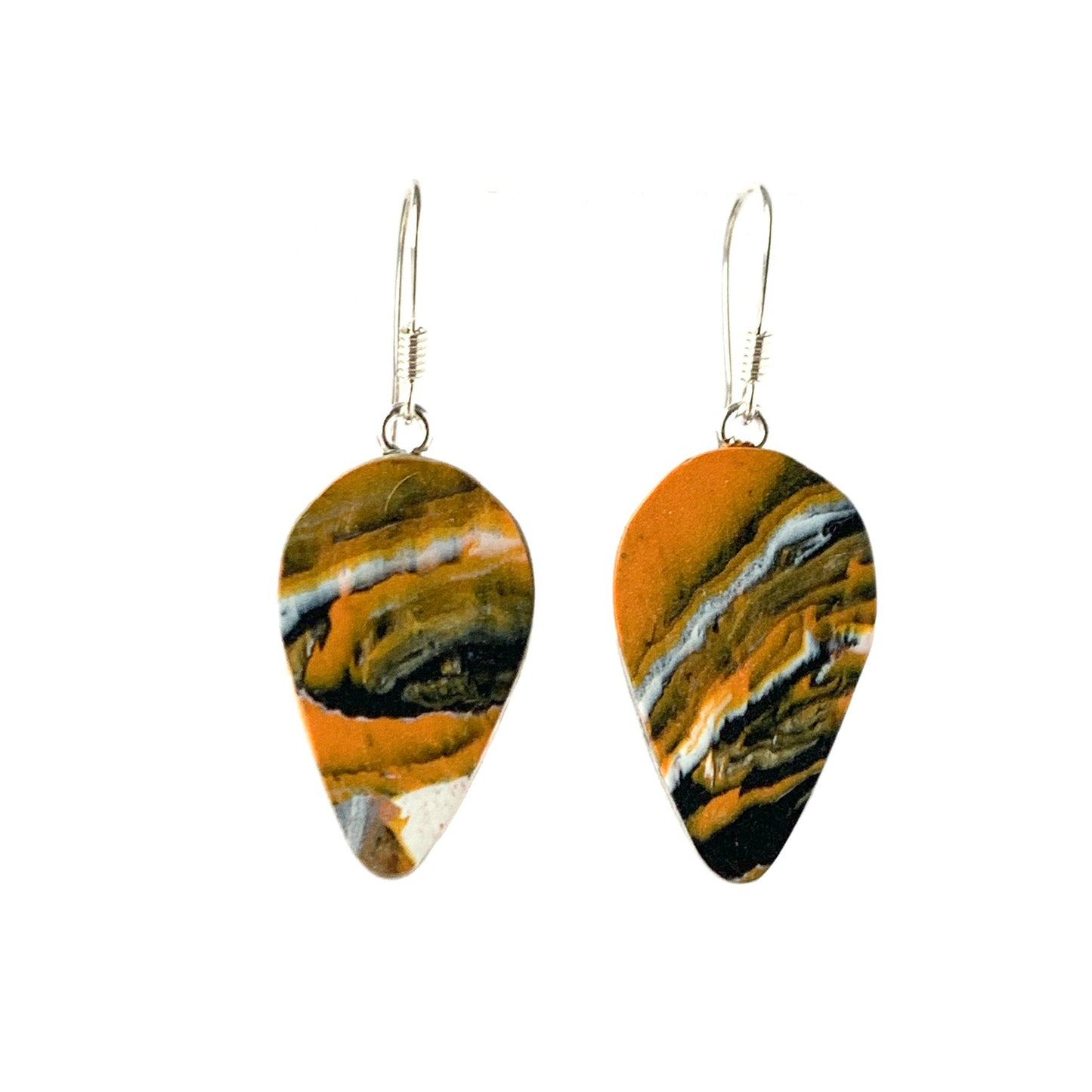 Recycled carrier bags dangle earrings orange black