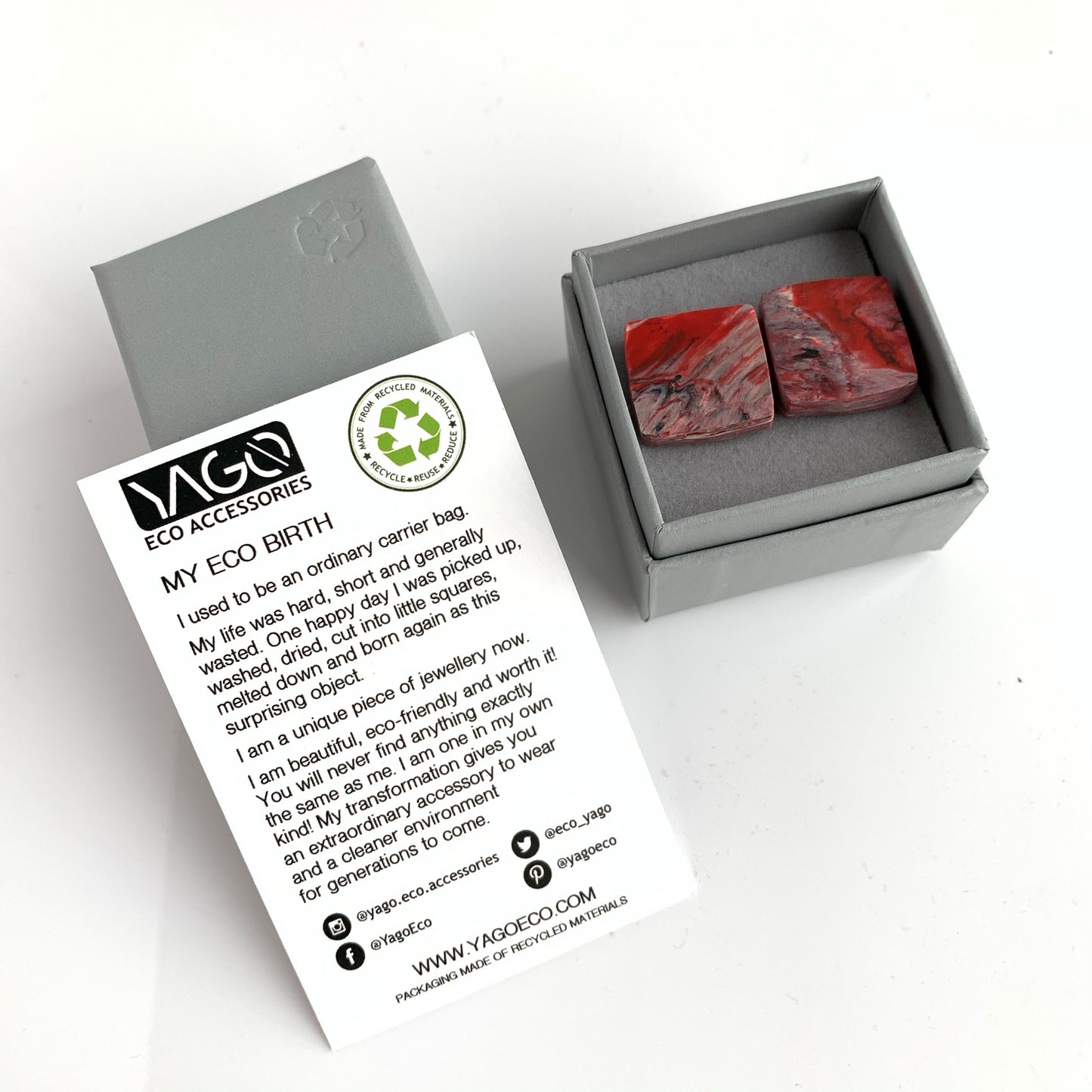 Unique Handmade Square Red Cufflinks with brass findings ecofriendly