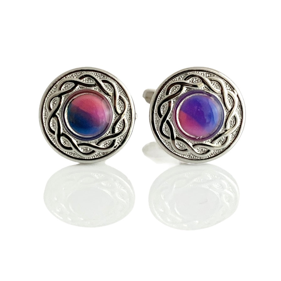Custom Handmade Unique Sustainable Gift for Man Rhodium Plated Cufflink Pink and Purple