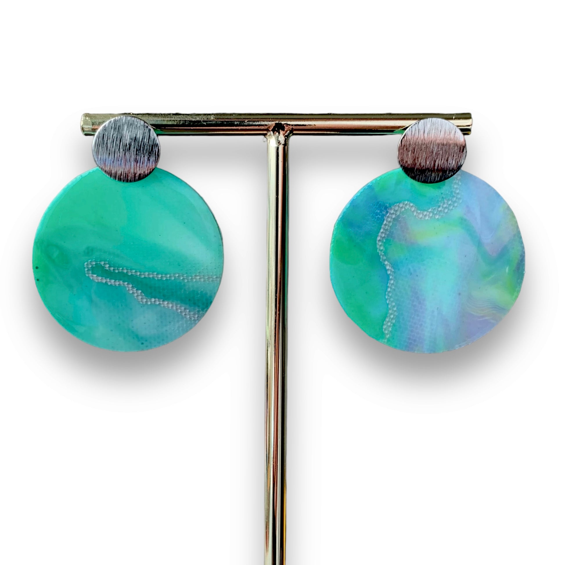 Unique earrings handmade one off plastic bottle tops recycled sustainable