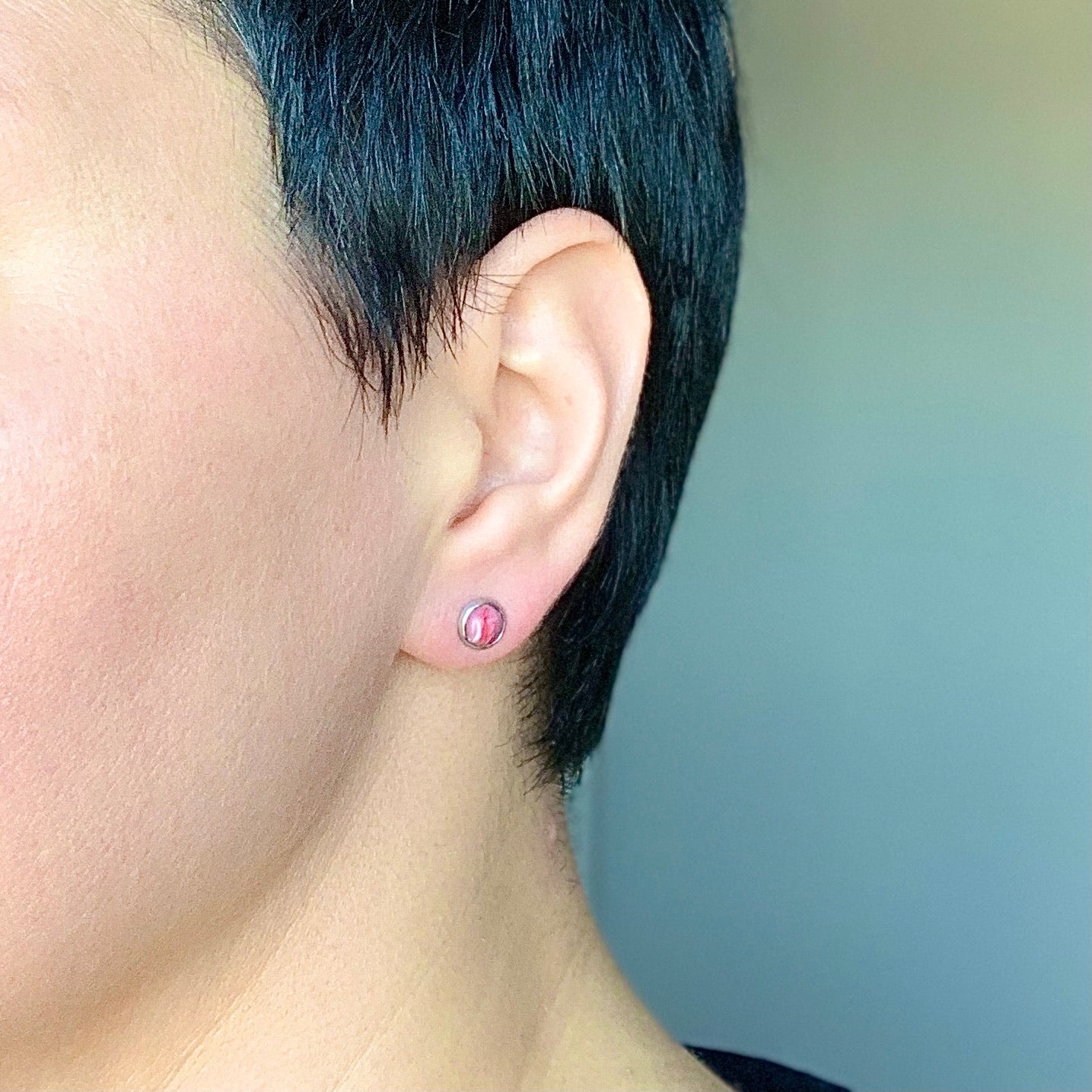 Small red studs handmade stainless steel
