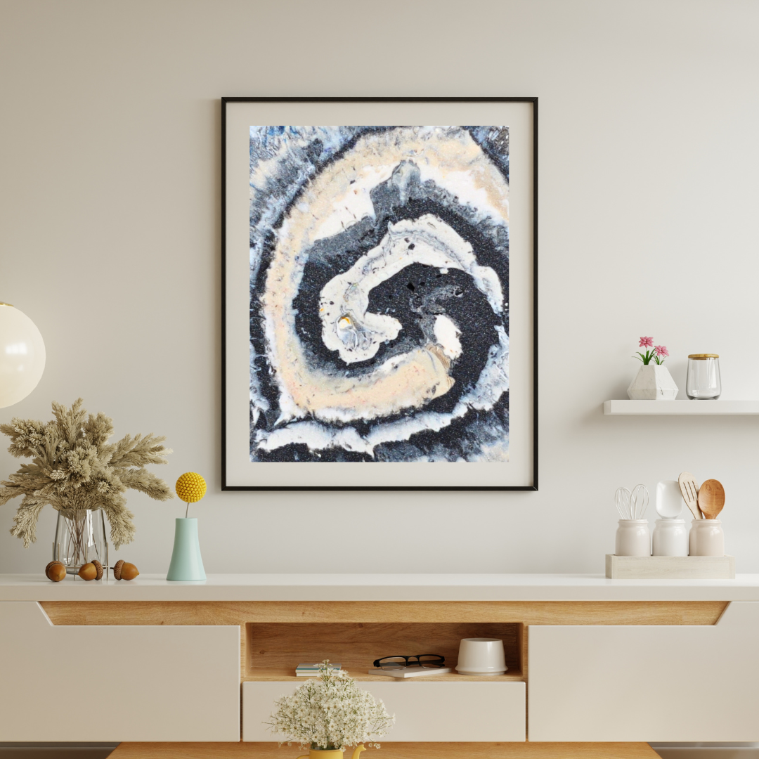 Spiral Digital Wall Art by Jagoda Jay Sudak Keshani printable wall decor nft pdf digital download modern interior decoration black white blue abstract art