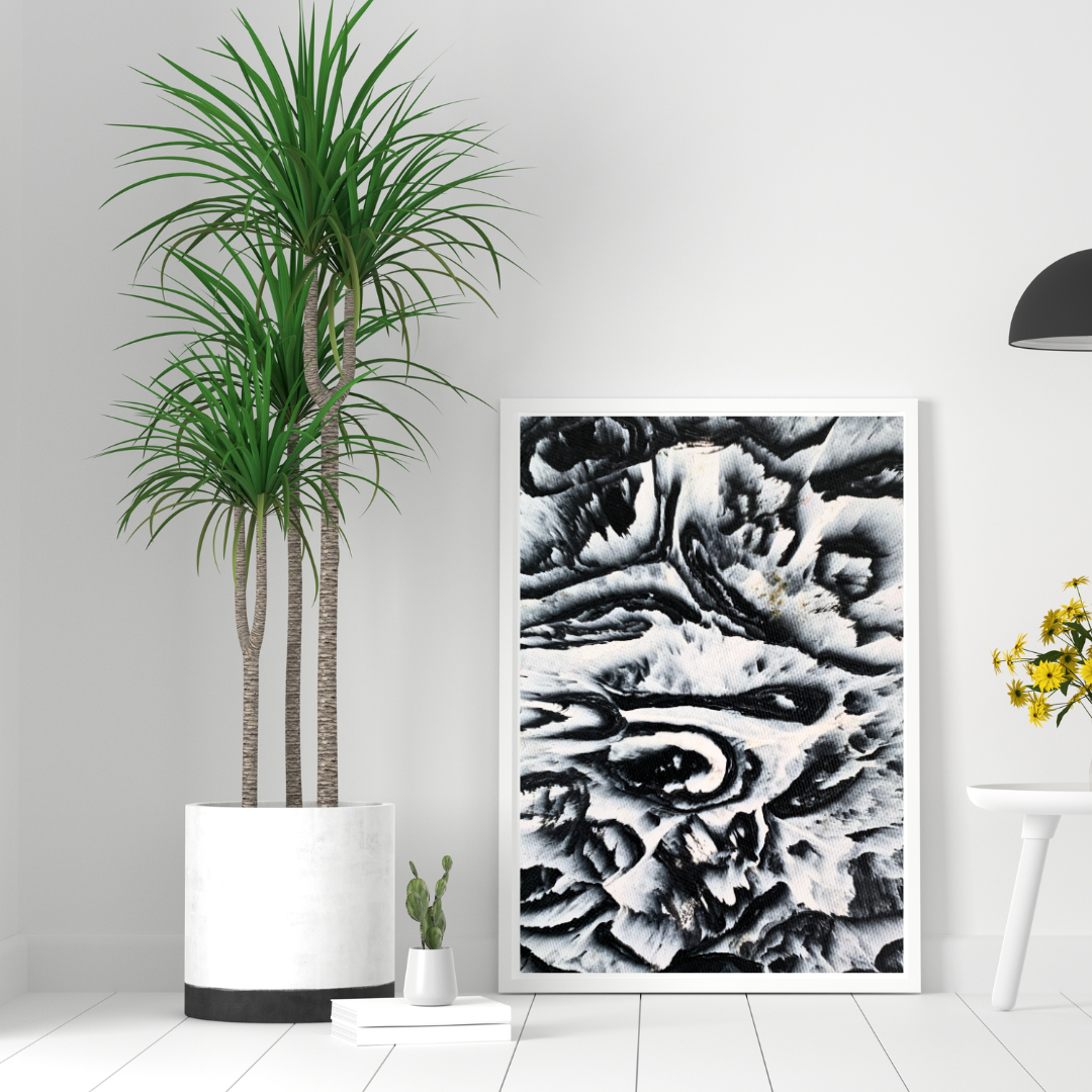 White Rose abstract painting printable digital art recycled plastic black white instant download Jagoda Jay Sudak Keshani
