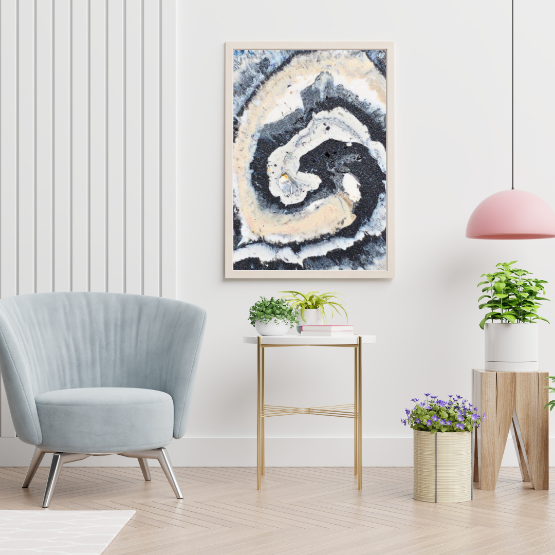 Spiral Digital Wall Art by Jagoda Jay Sudak Keshani printable wall decor nft pdf digital download modern interior decoration black white blue abstract art