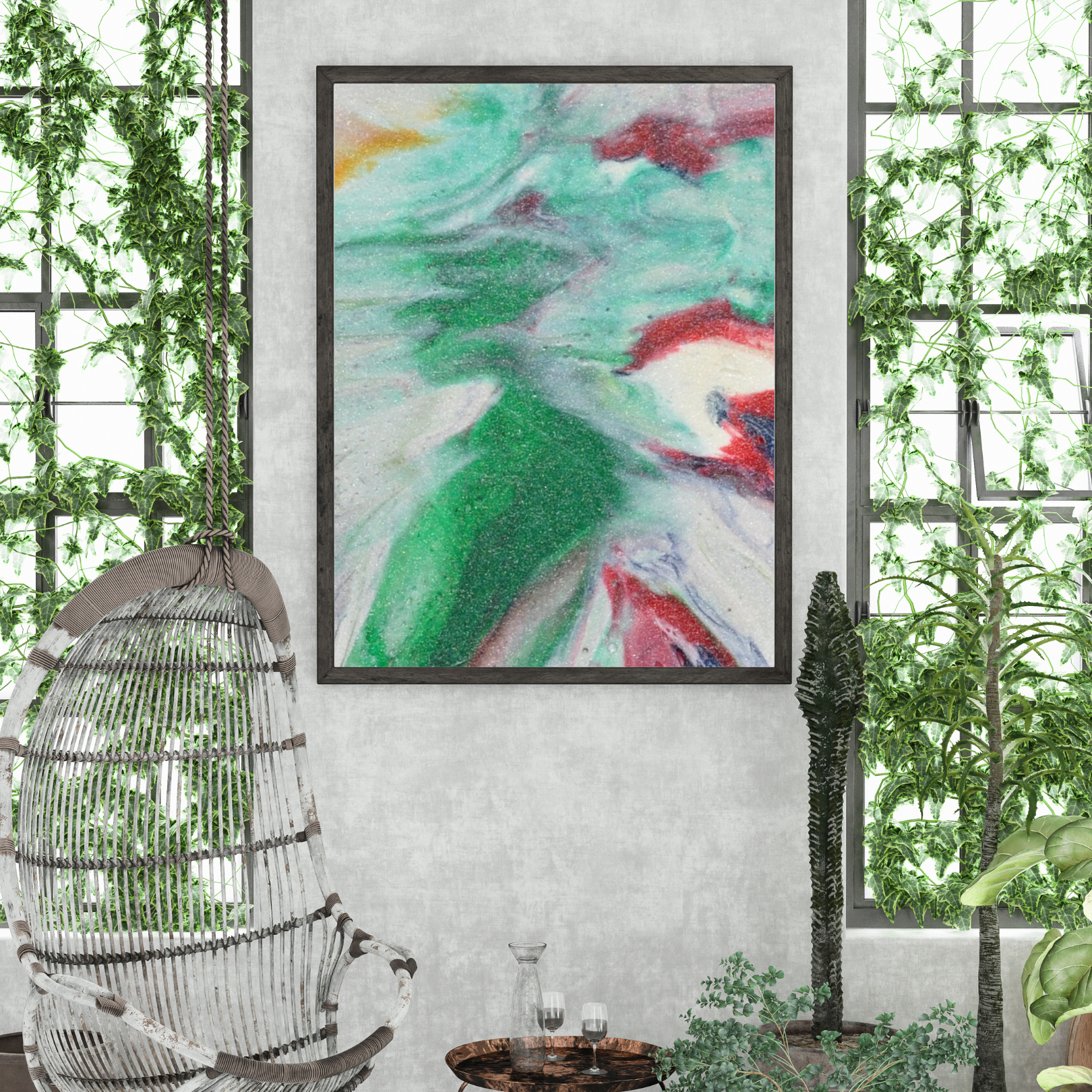 Green River Digital Wall Art by Jagoda Jay Sudak Keshani August 2019 abstract red green recycled plastic nft pdf wall decor printable instant download melted plastic 