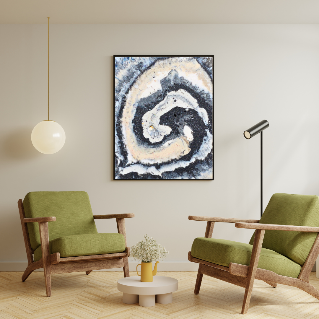 Spiral Digital Wall Art by Jagoda Jay Sudak Keshani printable wall decor nft pdf digital download modern interior decoration black white blue abstract art