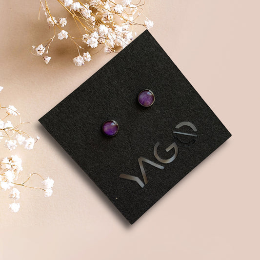 Handmade sustainable small studs purple artesian eco friendly recycled plastic