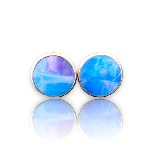 Sustainable jewellery recycled plastic blue studs earrings handmade in London
