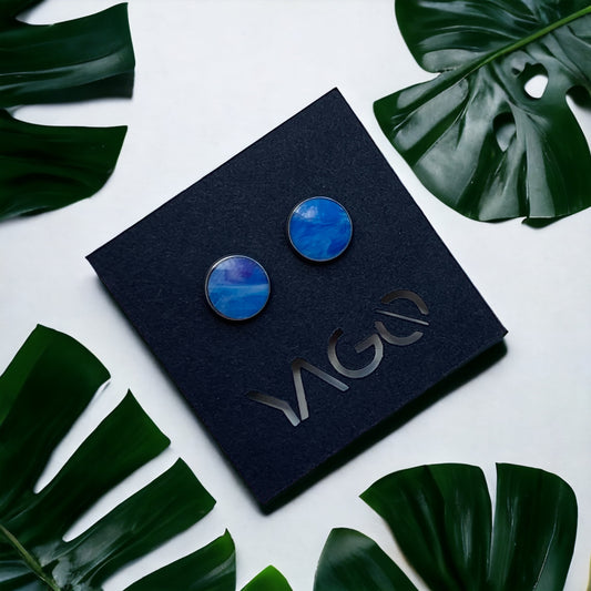 Sustainable jewellery recycled plastic blue studs earrings handmade in London