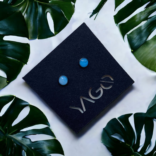 Sustainable jewellery recycled plastic blue studs earrings handmade in London