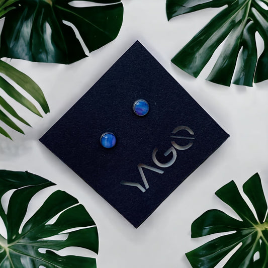 Sustainable jewellery recycled plastic blue studs earrings handmade in London