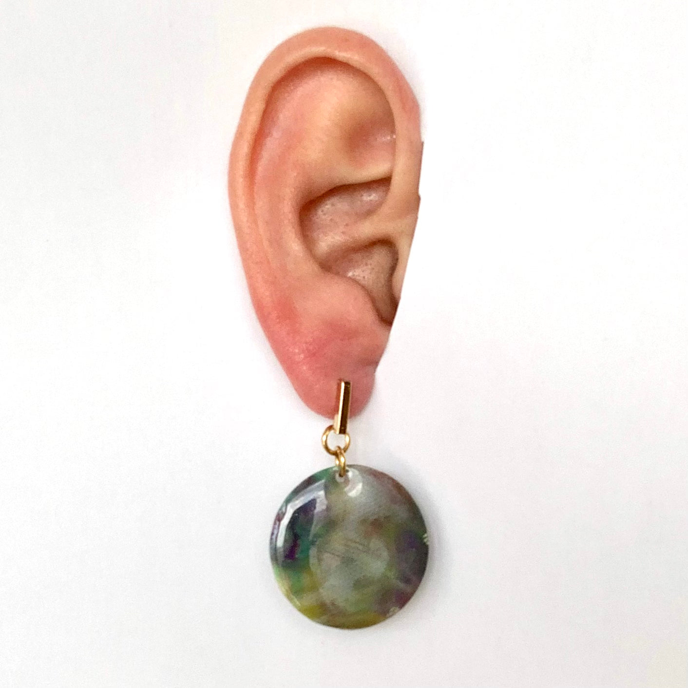 Handmade earrings from recycled materials green purple
