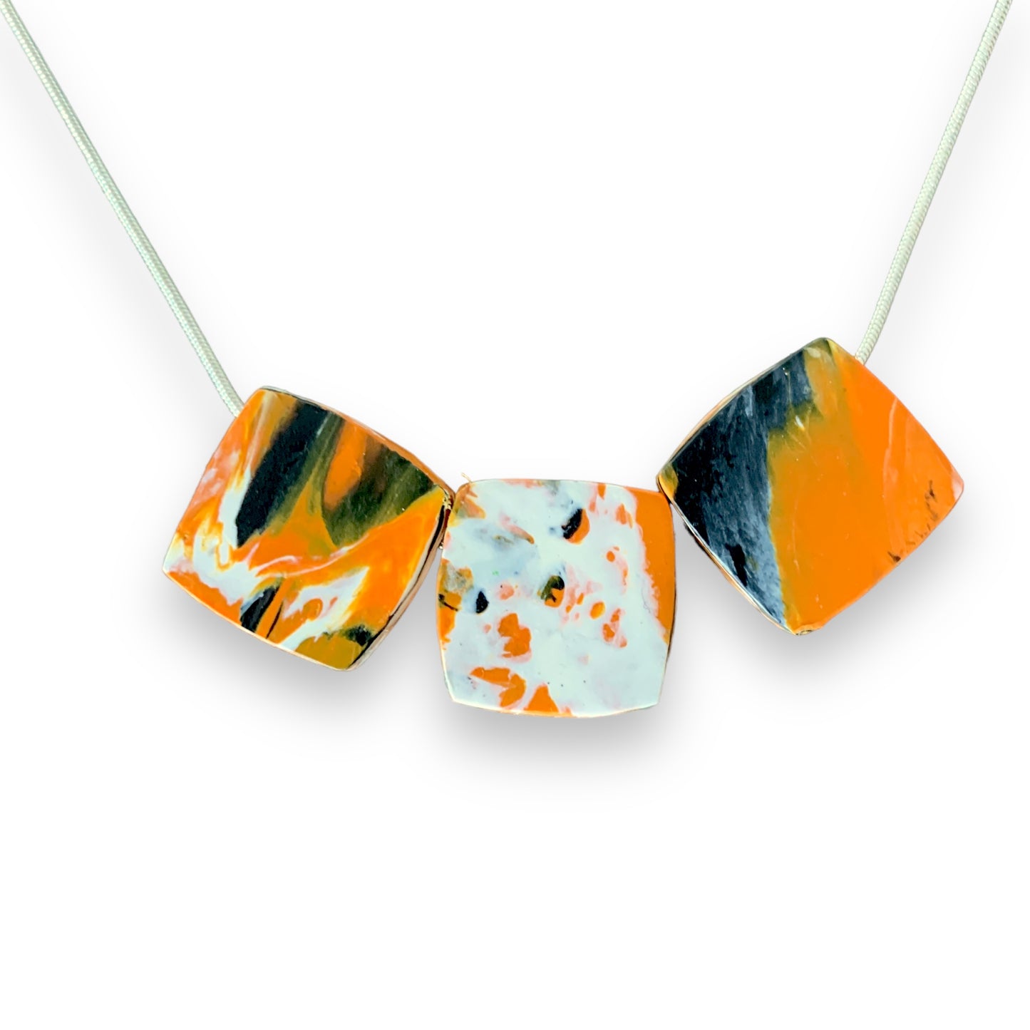 Orange bar necklace from recycled bottle tops carrier bags eco fashion sustainable silver