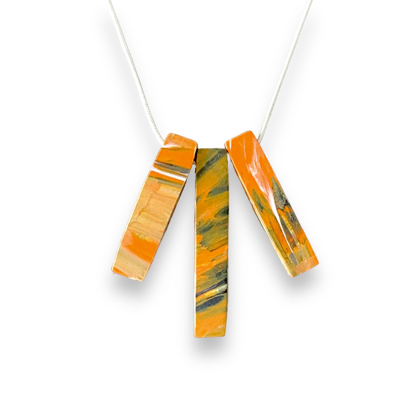 Perfect gift orange bar necklace hand made from recycled plastic artesian 