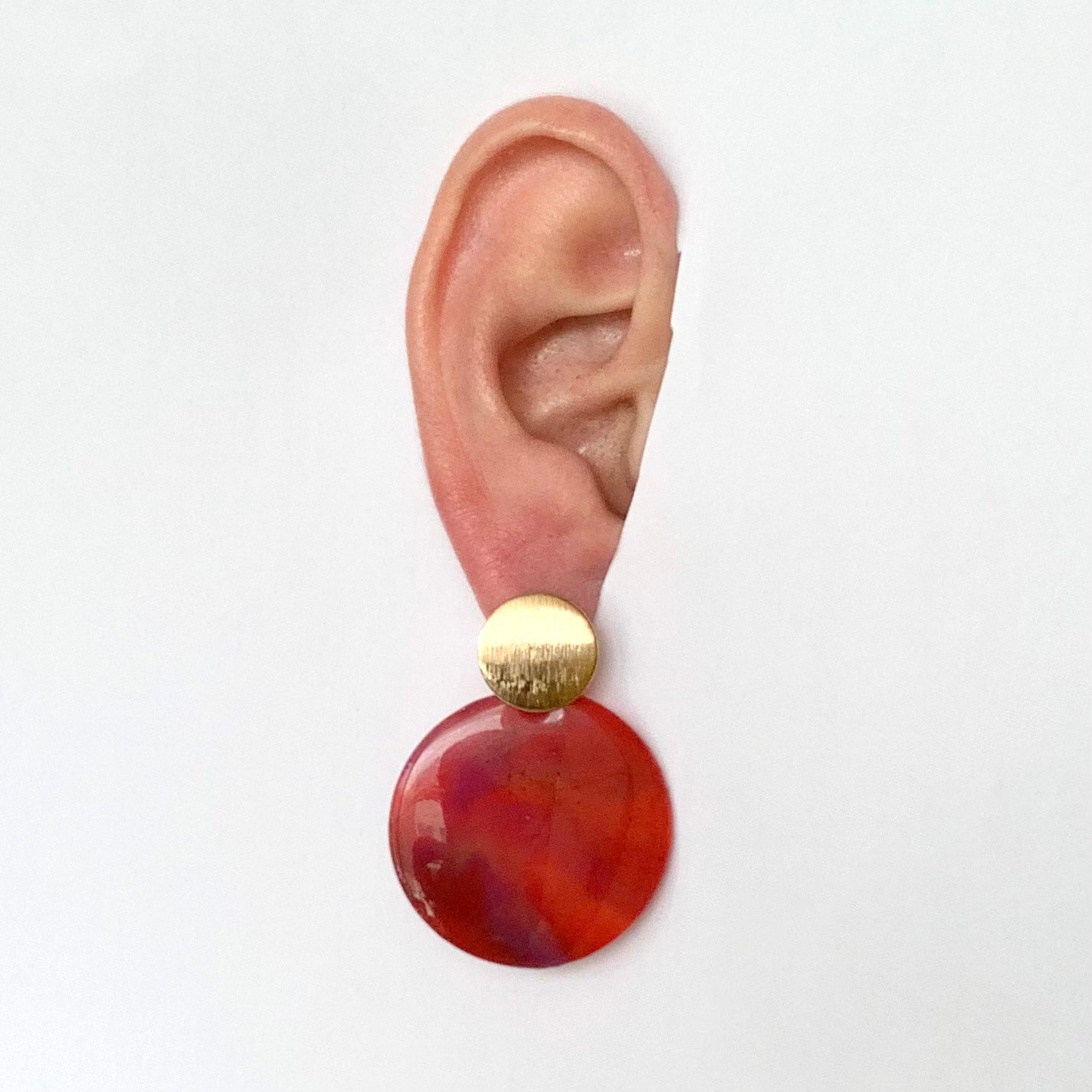 Red large studs recycled plastic handmade London earrings by Jagoda Jay Sudak Keshani