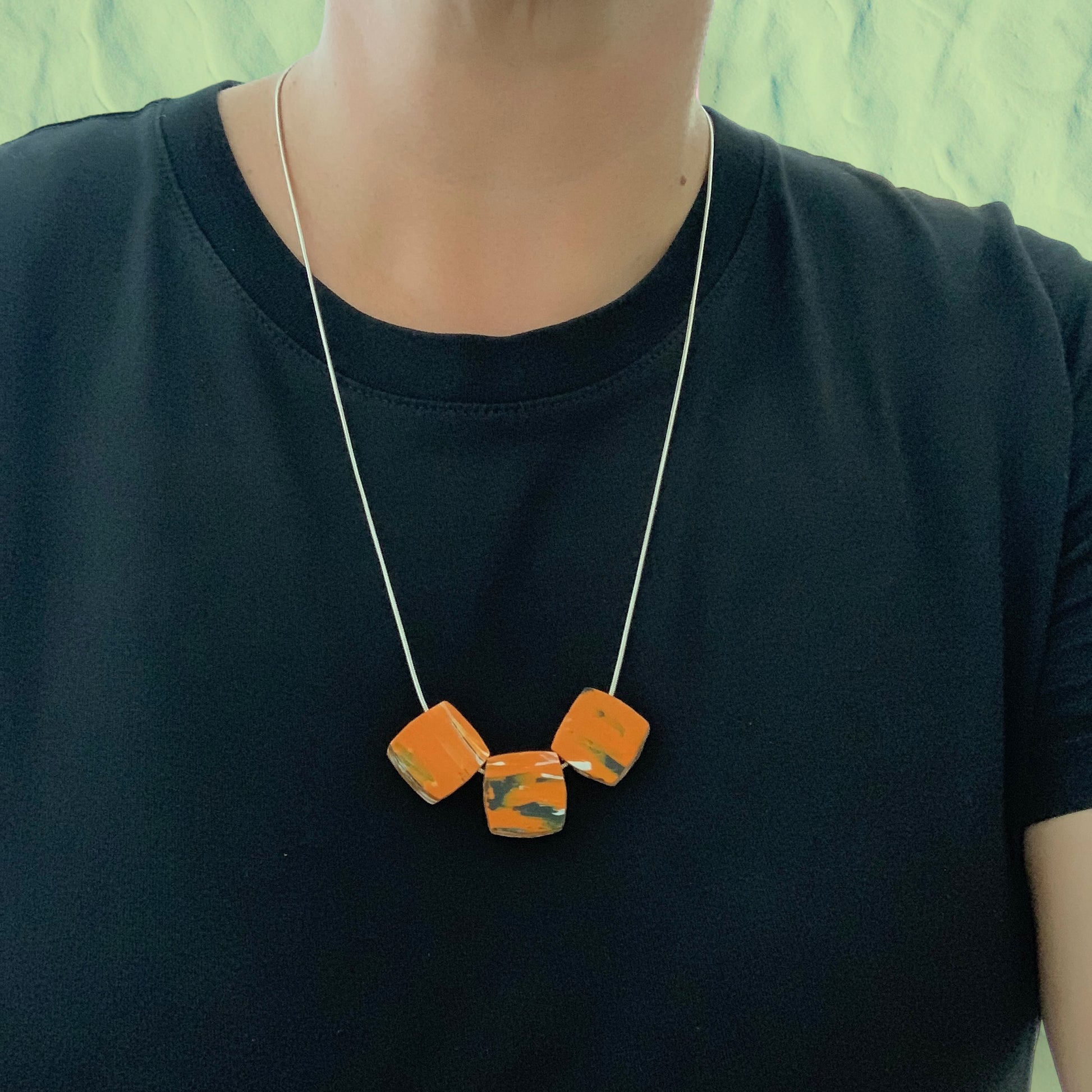 Perfect gift orange square necklace handmade from recycled plastic in London gift for her