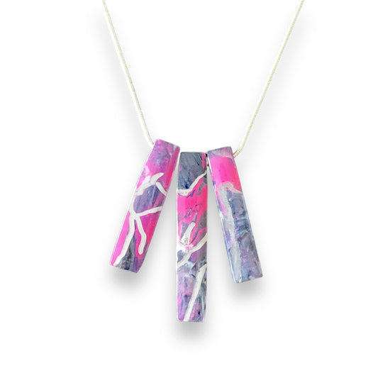 Perfect gift bar necklace handmade from recycled plastic pink black silver gift for her
