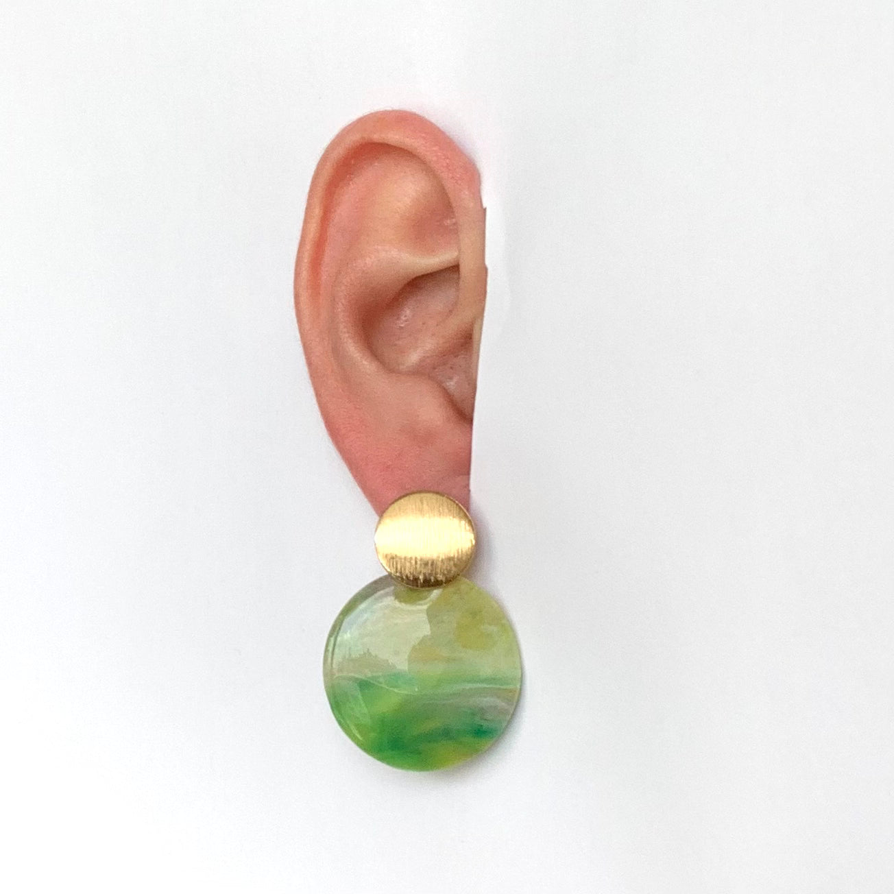 Green purple recycled bottle tops earrings handmade studs green gold