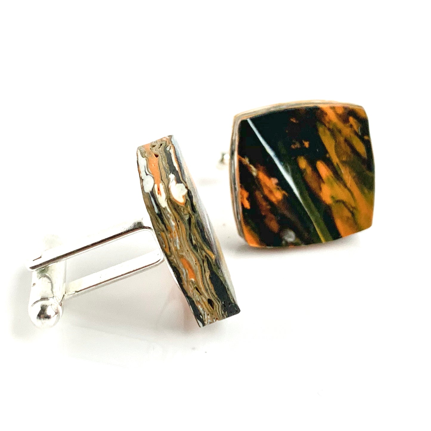 Unique Handmade Recycled Plastic Square Orange Cufflinks with brass findings