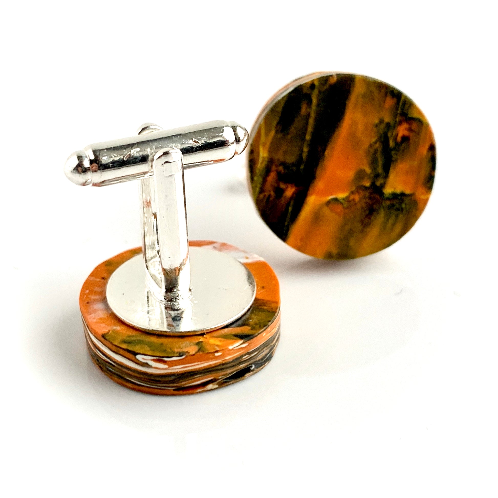 Unique One-off Round Orange Cufflinks with brass findings