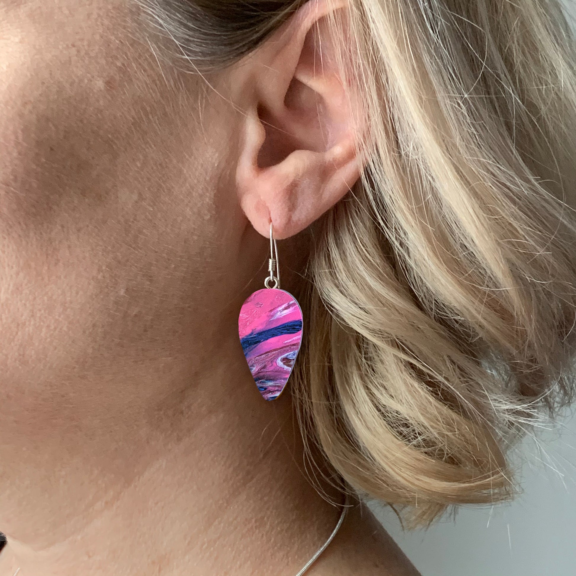 Sustainable Pink dangle Handmade from recycled plastic gift for her