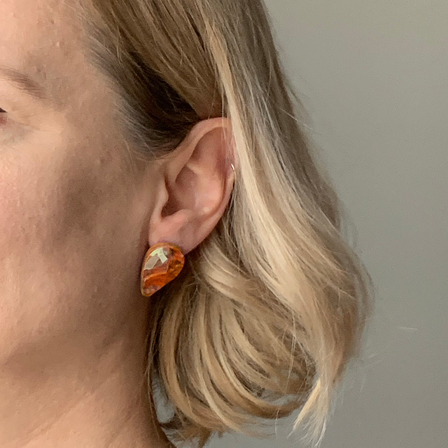 Orange Revers Teardrop Studs Earrings with Sterling Silver 925 findings