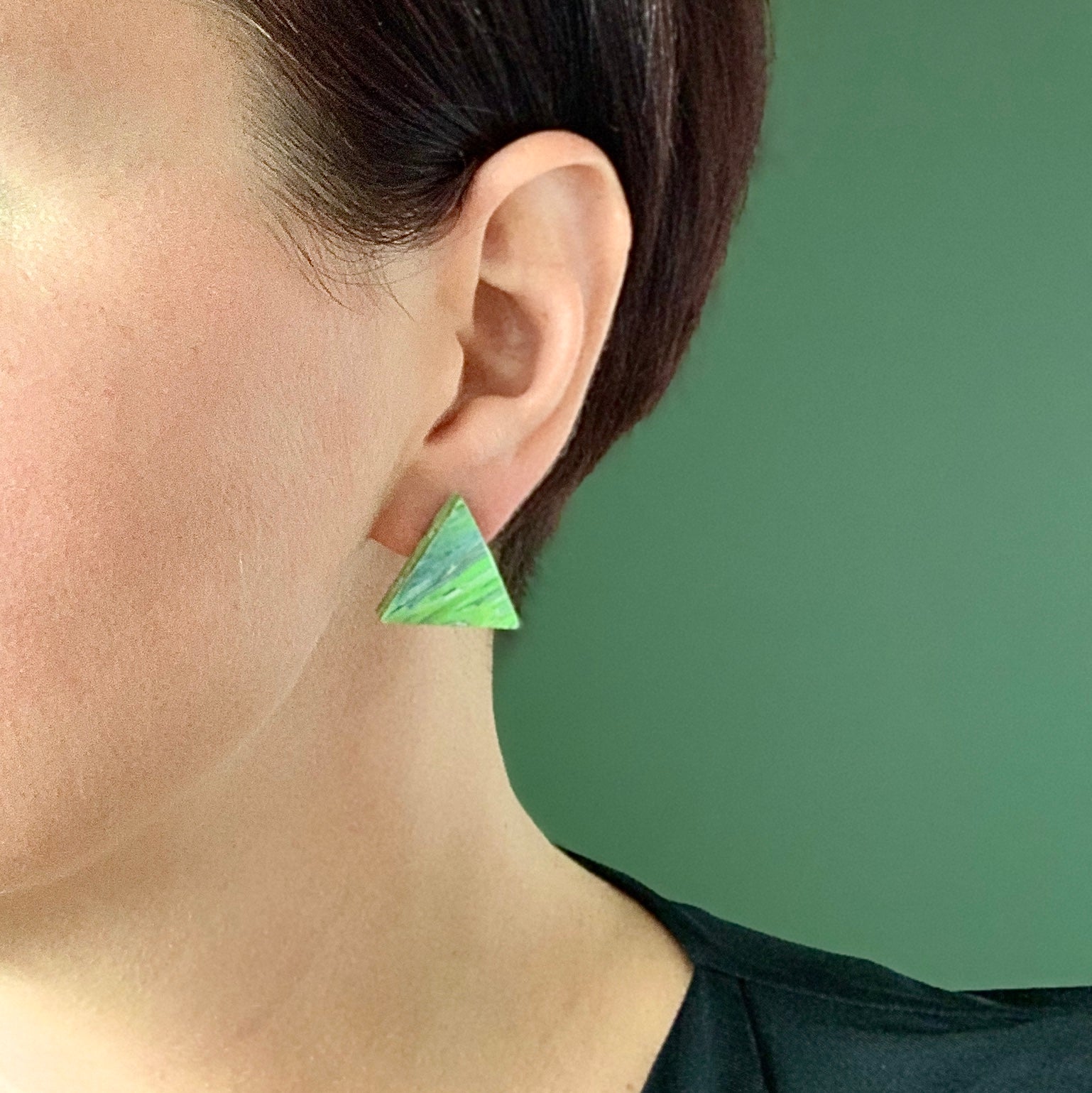 Sustainable triangle studs earrings handmade from recycled plastic