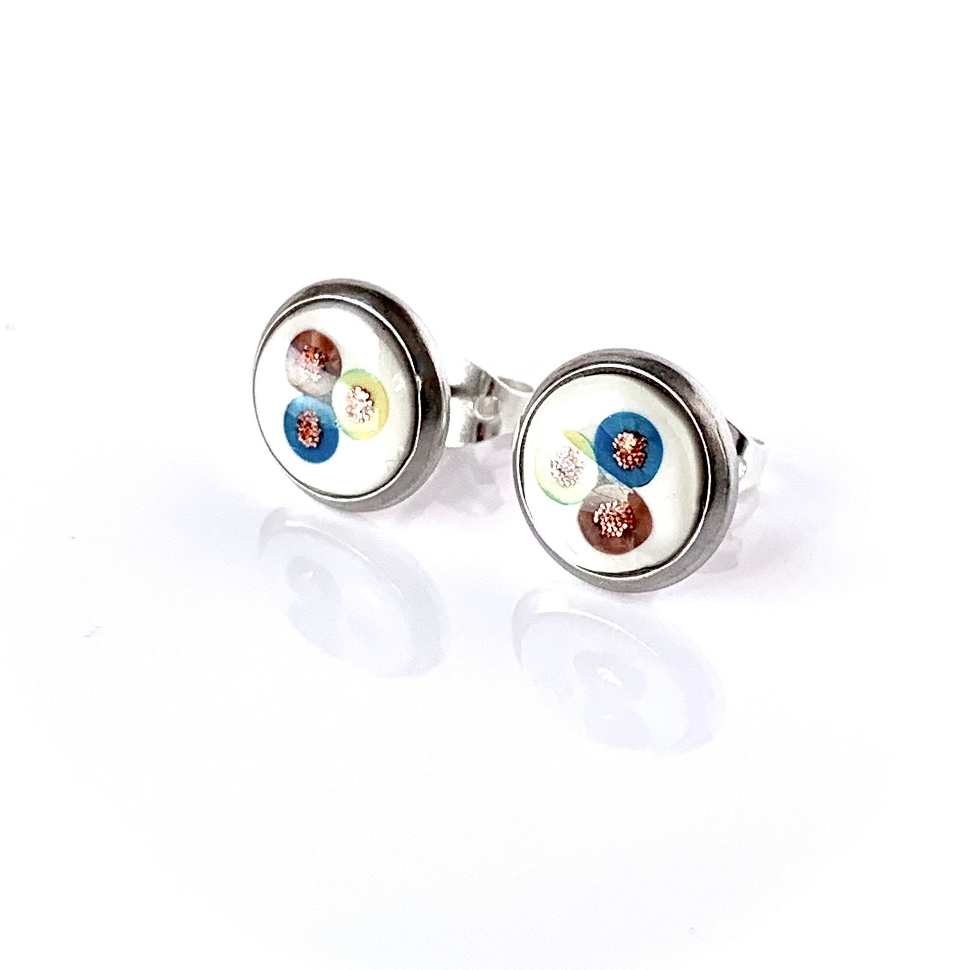 8mm Round Studs made from Electrical Cord Recycled materials jewellery earrings studs handmade in London by Jagoda Jay Sudak Keshani eco gift for her him