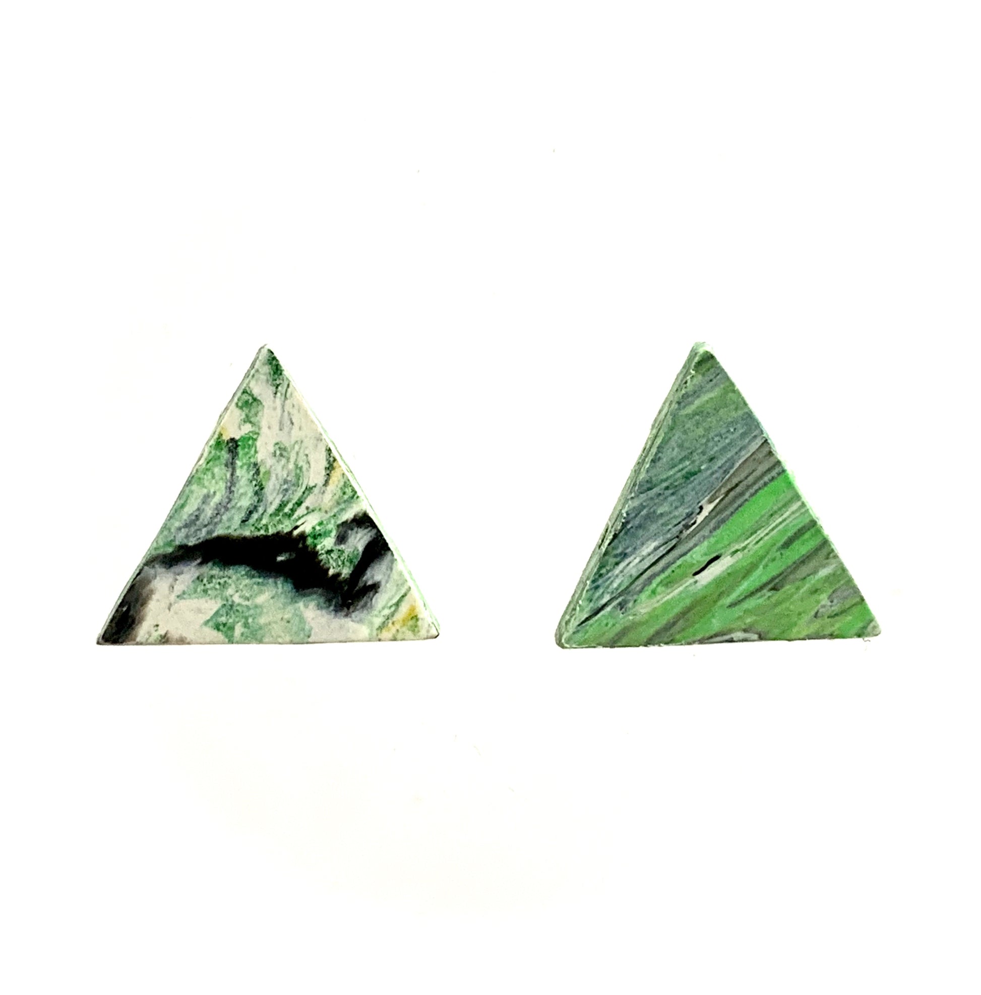 Sustainable triangle studs earrings handmade from recycled plastic