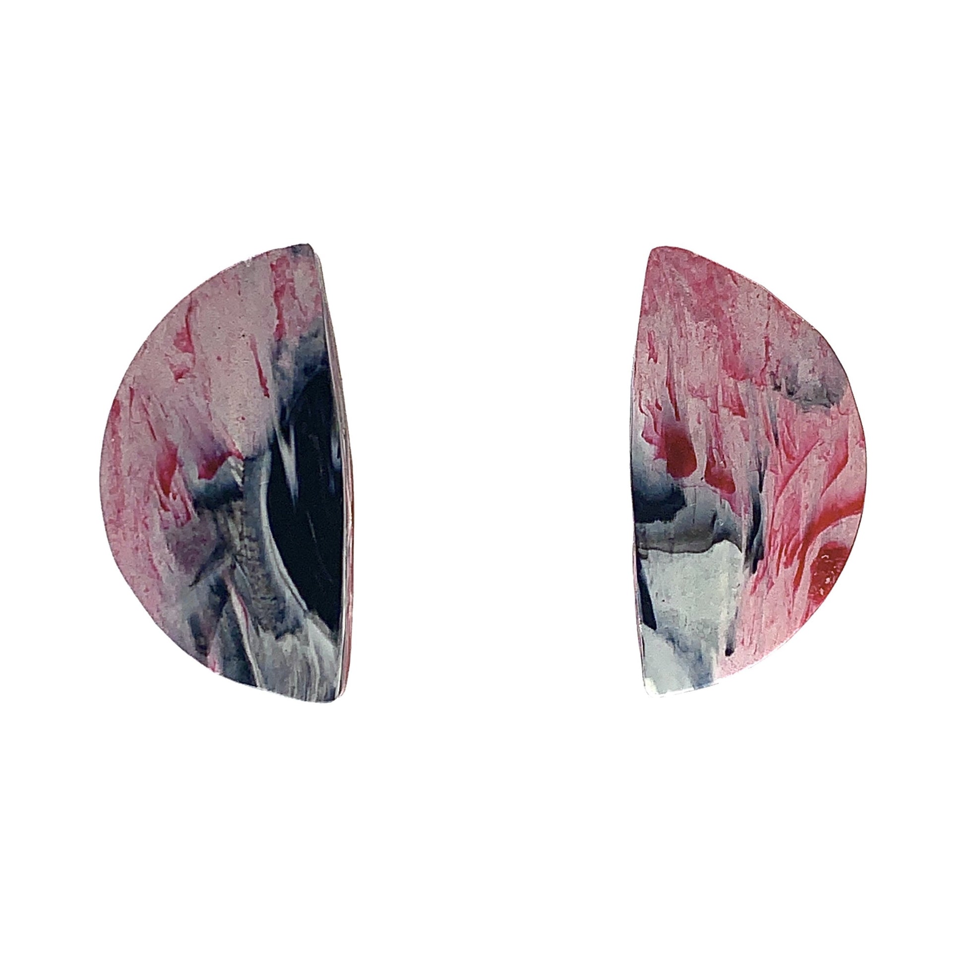 Handmade half moon studs made from recycled plastic