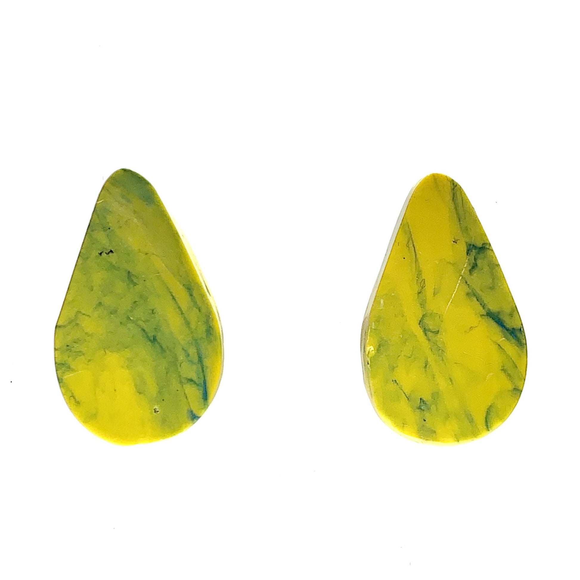 Yellow handmade studs from recycled plastic teardrop