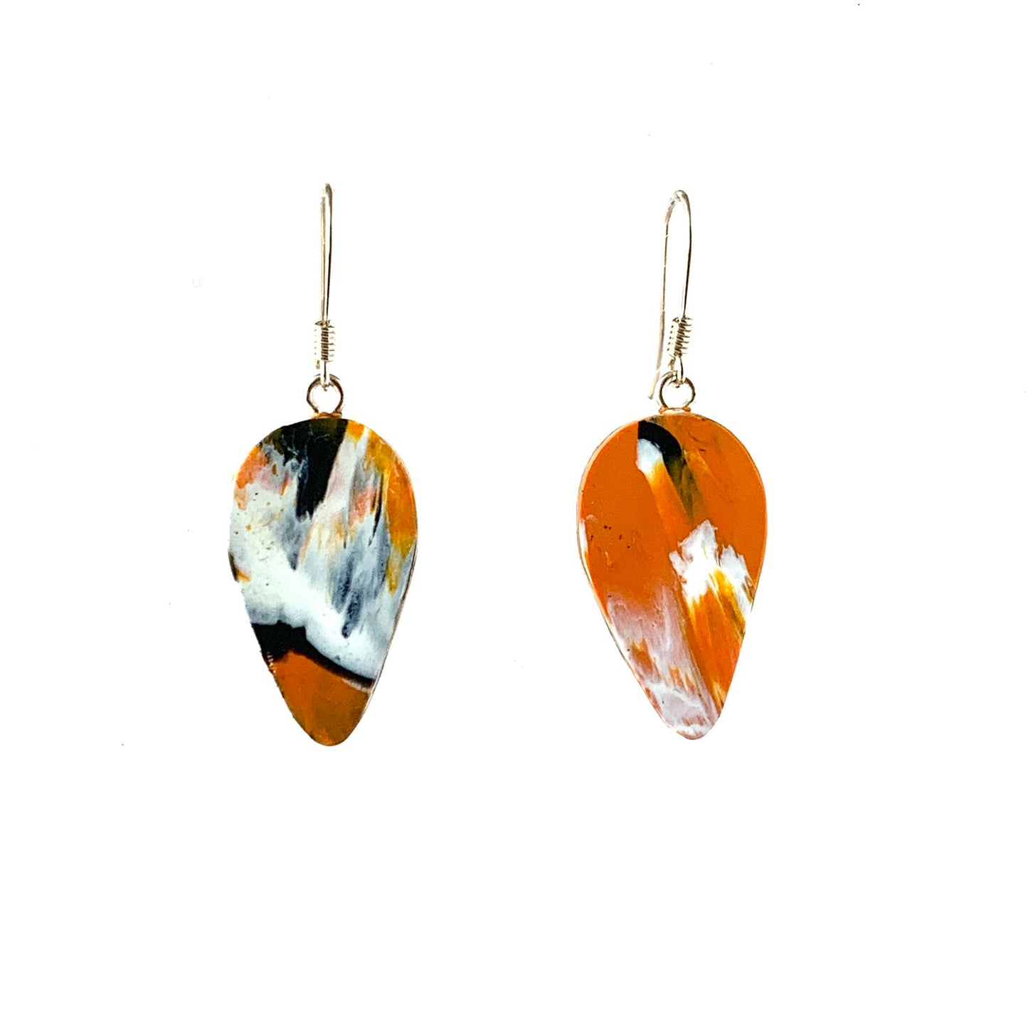 Recycled carrier bags dangle earrings orange black