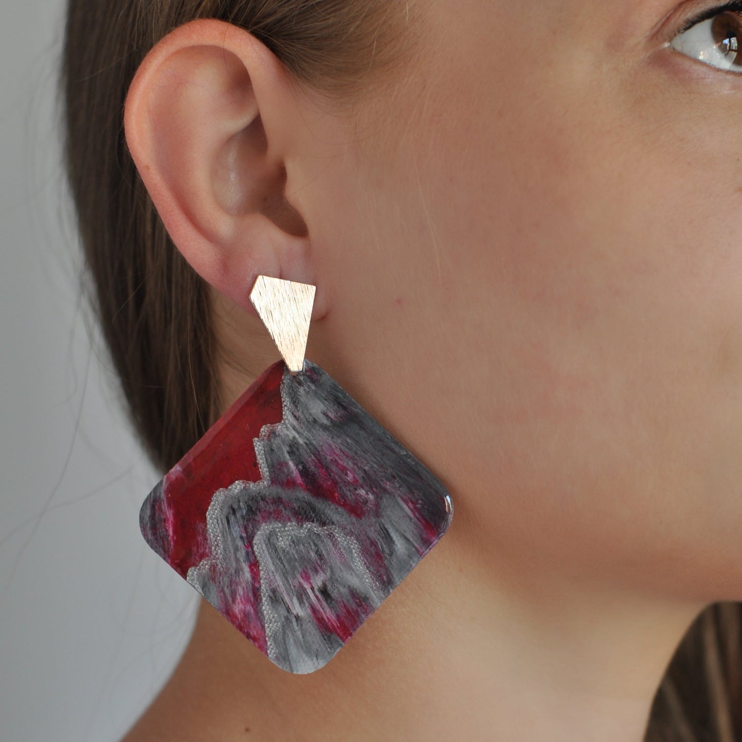 Statement Large Square Studs made from recycled plastic bottle tops Artesian Eco friendly jewellery