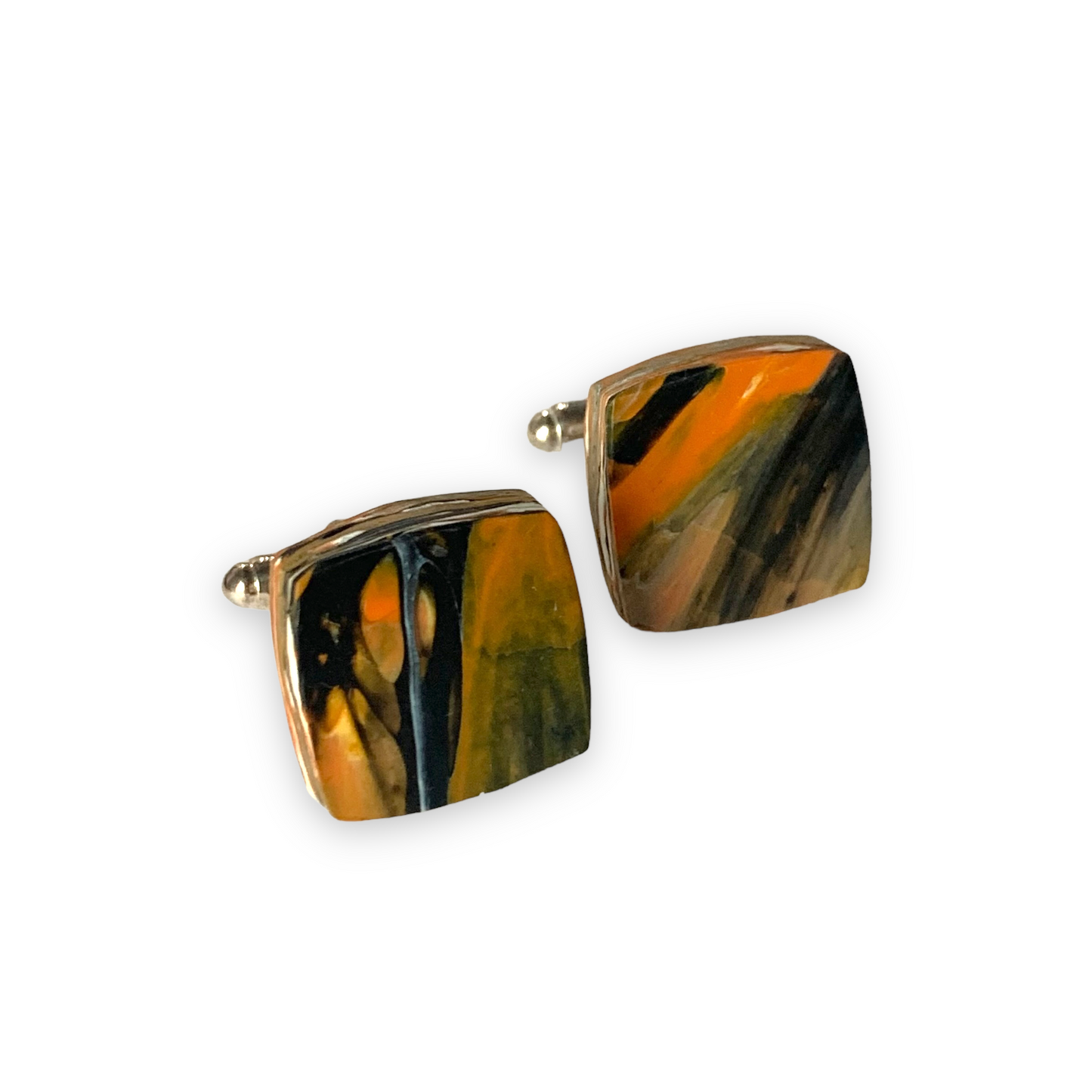 Unique Handmade Recycled Plastic Square Orange Cufflinks with brass findings