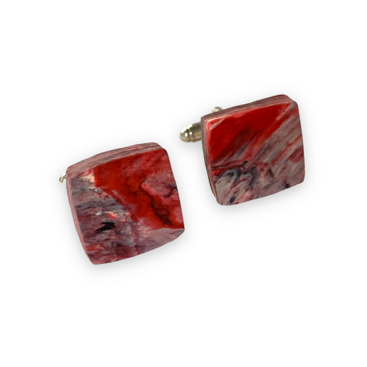 Unique Handmade Square Red Cufflinks with brass findings ecofriendly 