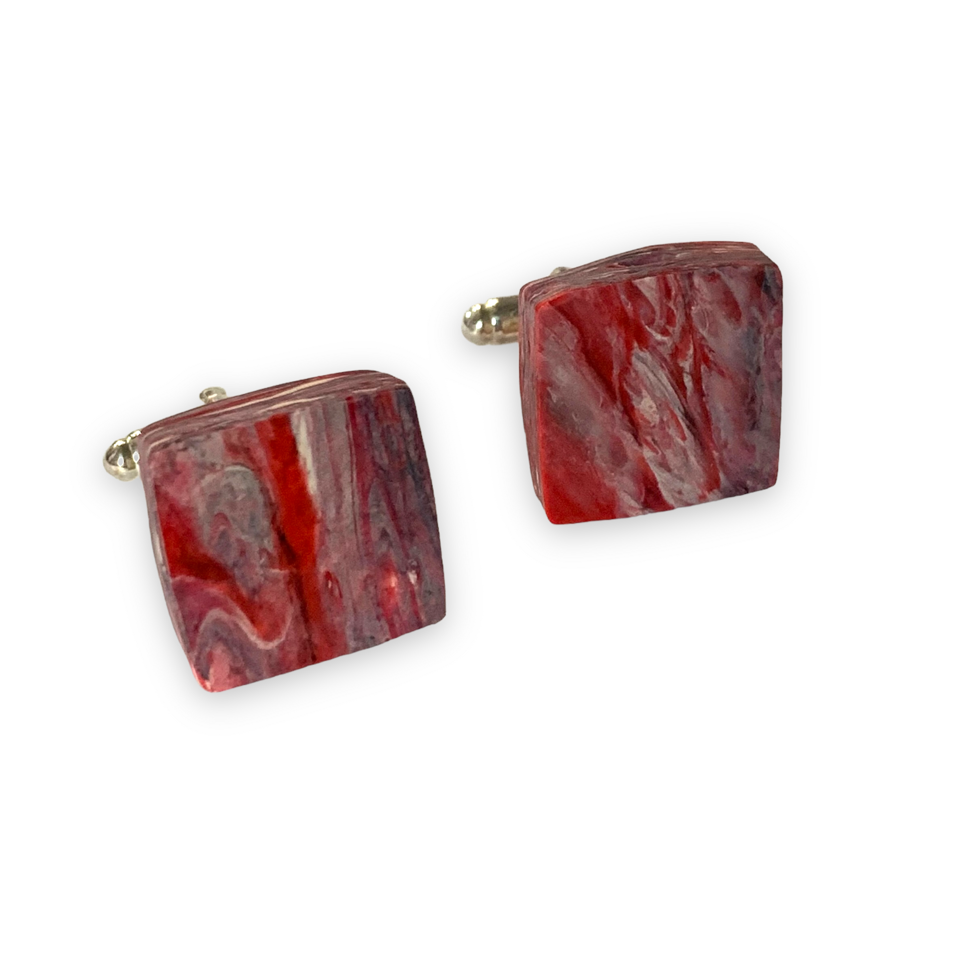 Unique Handmade Square Red Cufflinks with brass findings ecofriendly 