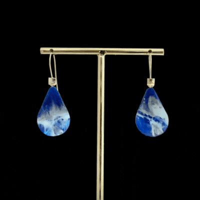 Unique Navy Blue sterling silver artesian quirky handmade in London teardrops dangles earrings  