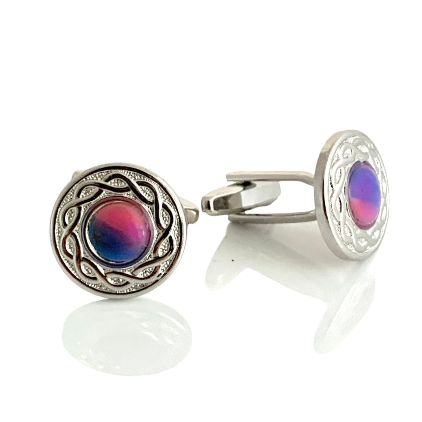 Unique one off handcrafted Rhodium Plated Cufflink Pink and Purple