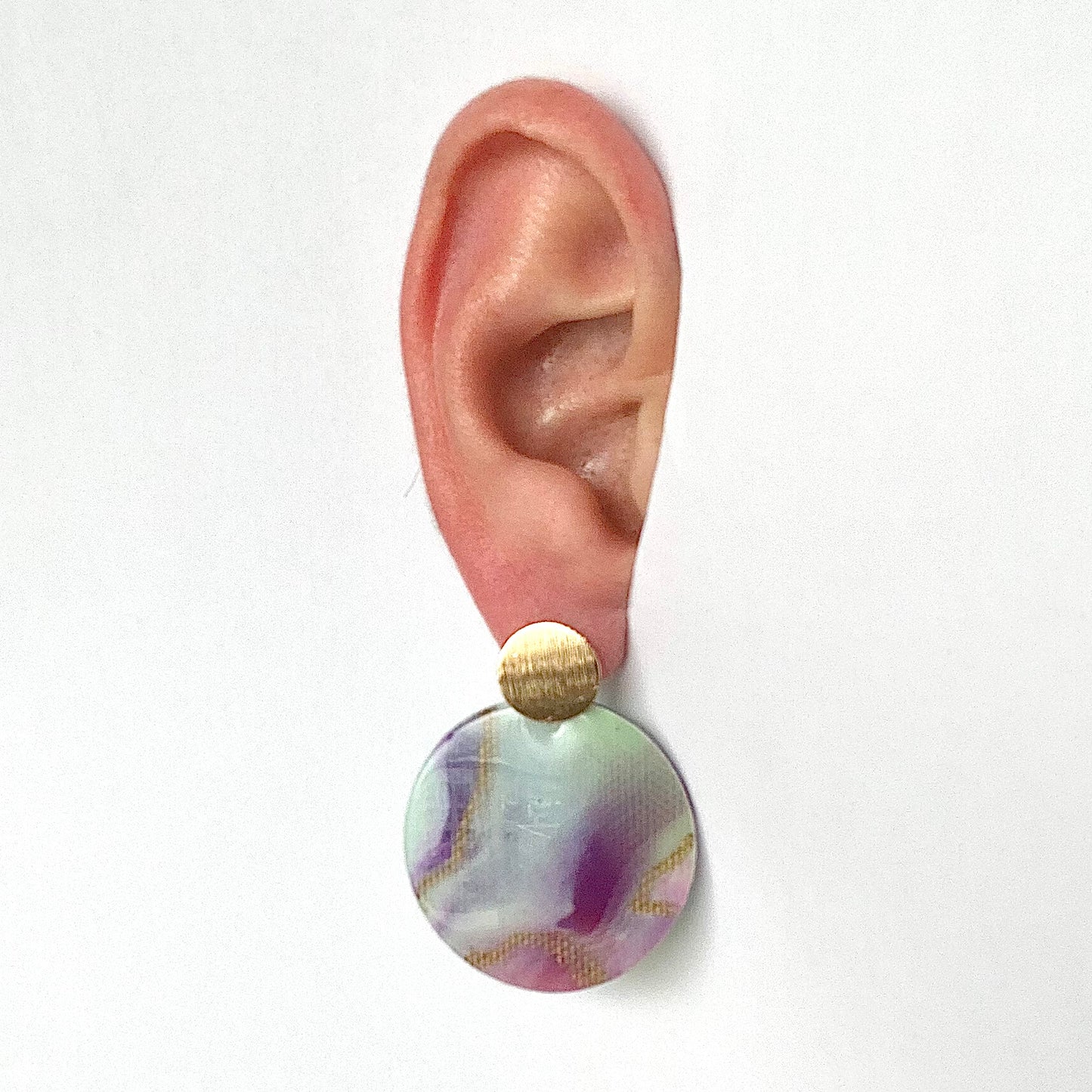 Recycled plastic bottle tops earrings studs handmade artesian pink gold colourful jewellery gift for her sustainable