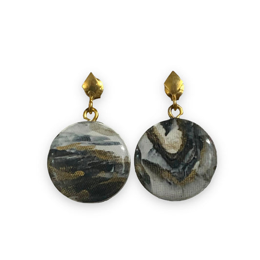 Recycled plastic bottle tops handmade circle studs earrings gold plated black and white gift for her
