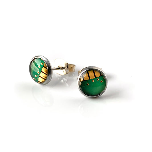 6mm Round Studs made from Circuit BoardRecycled materials jewellery earrings studs handmade in London by Jagoda Jay Sudak Keshani eco gift for her him